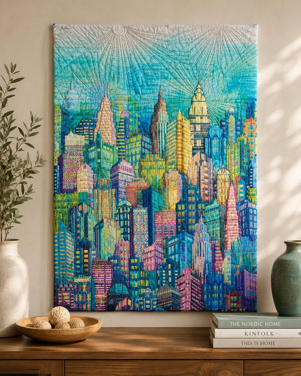 Charisma Horton New York City Art Quilt 2016 Manhattan Skyline Fiber Art 26x42